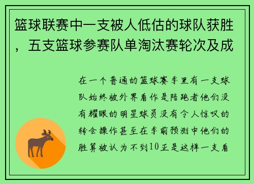 篮球联赛中一支被人低估的球队获胜，五支篮球参赛队单淘汰赛轮次及成绩表