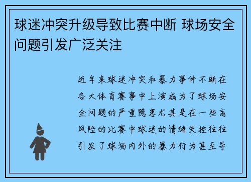 球迷冲突升级导致比赛中断 球场安全问题引发广泛关注 球迷冲突升级导致比赛中断 球场安全问题引发广泛关注